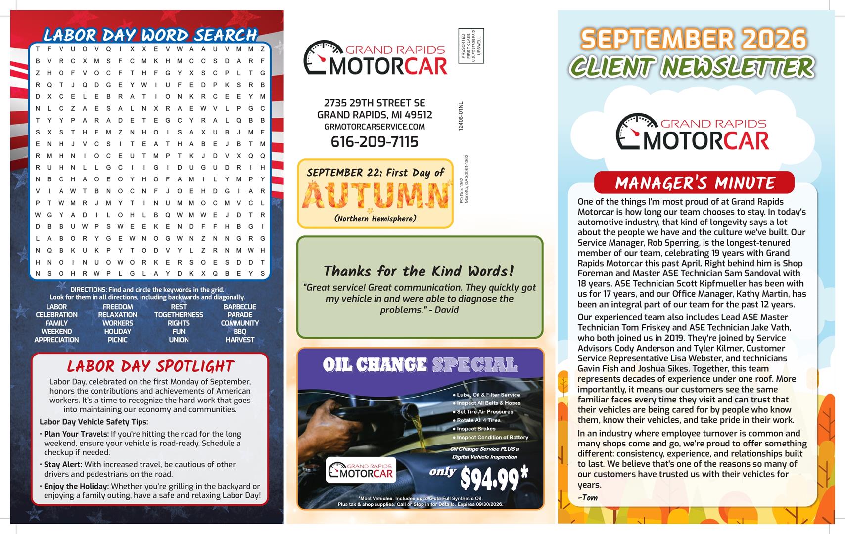 November Newsletter | Grand Rapids Motorcar